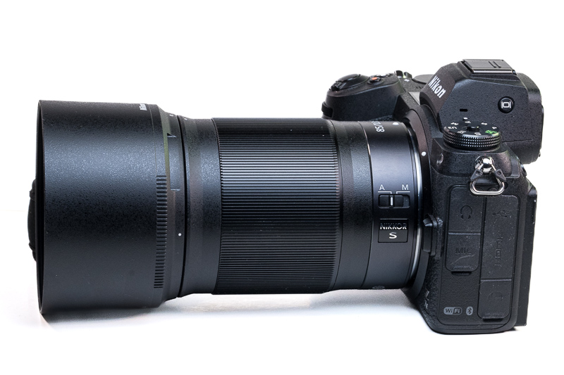 Nikon Nikkor Z 85mm f/1.8 S with its lens hood on a Nikon Z7ii