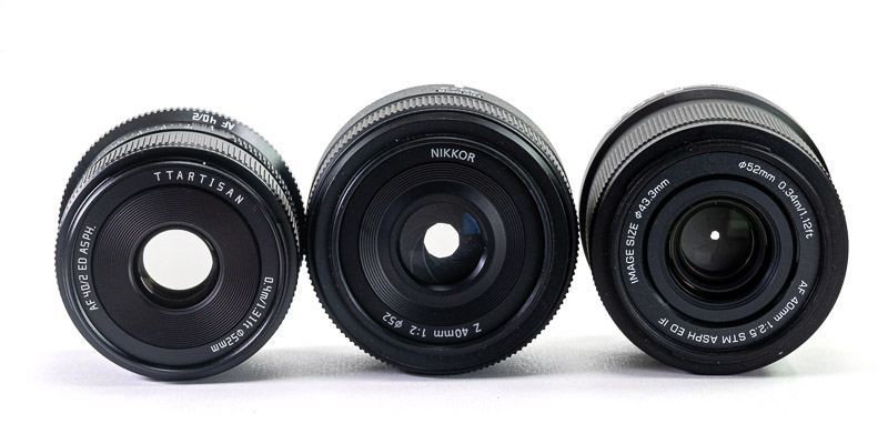 TTARTISAN 40mm f/2 | Nikon Z 40mm f/2 | Viltrox 40mm f/2.5